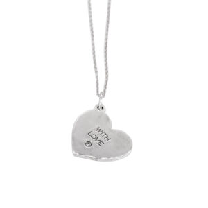 sterling silver heart pendant set with one small round diamond and "With Love" stamped