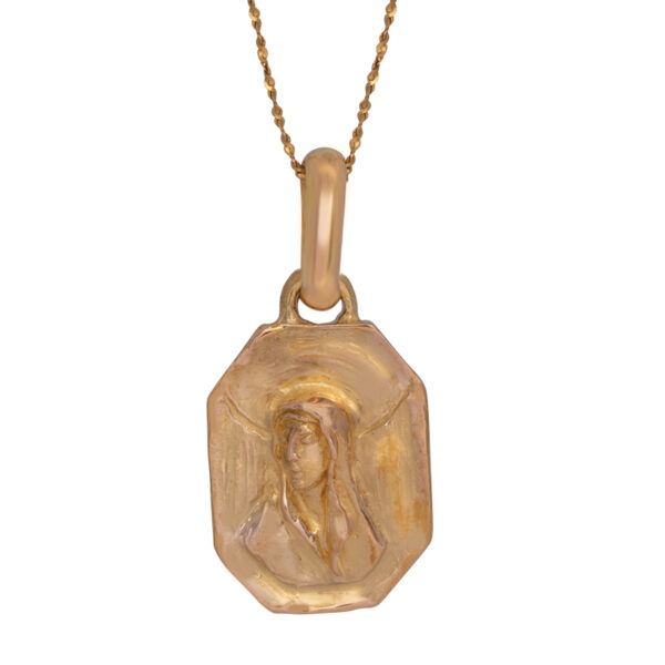 yellow gold Virgin Mary medallion pendant