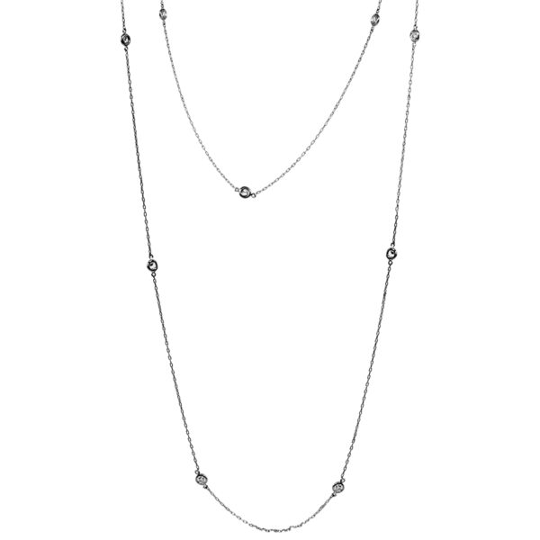 50" long station necklace set with round brilliant diamonds