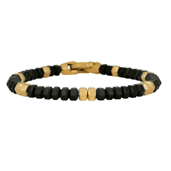 yellow gold and black onyx hex bead bracelet