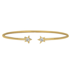 yellow gold bangle bracelet set with diamonds on the ends with star shaped settings