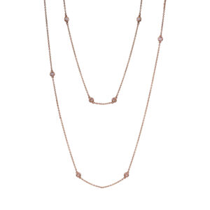 rose gold station necklace set with small round brilliant diamonds