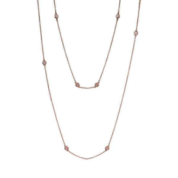 rose gold station necklace set with small round brilliant diamonds