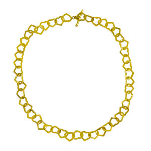 yellow gold necklace with open heart links and toggle clasp