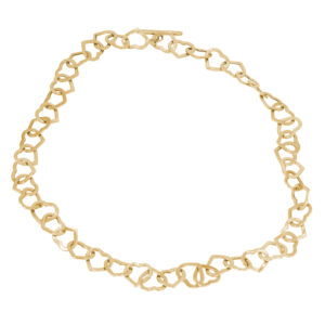 yellow gold necklace with open heart links and toggle clasp