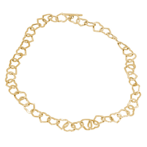 yellow gold necklace with open heart links and toggle clasp