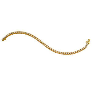 yellow gold tennis bracelet set with round brilliant diamonds