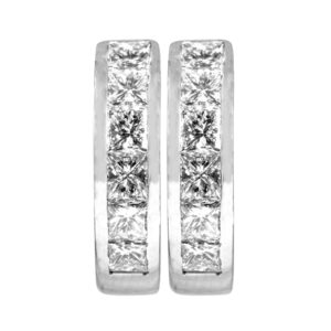 white gold hoop earrings set with princess cut diamonds