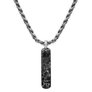 sterling silver bar dog tag pendant with embedded meteorite