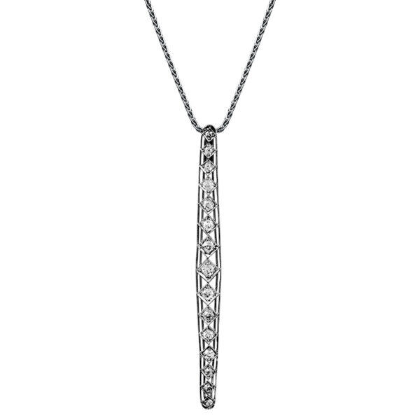 white gold stick pendant set with old mine cut diamonds