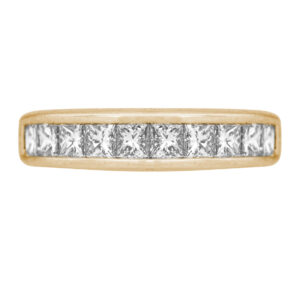 yellow gold band channel set with square princess diamonds