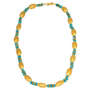 turquoise rondelle and oval gold bead necklace
