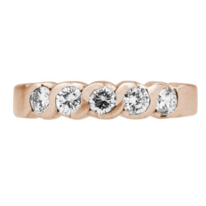yellow gold band set with 5 round brilliant diamonds