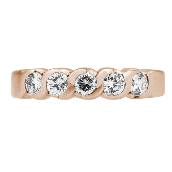 yellow gold band set with 5 round brilliant diamonds