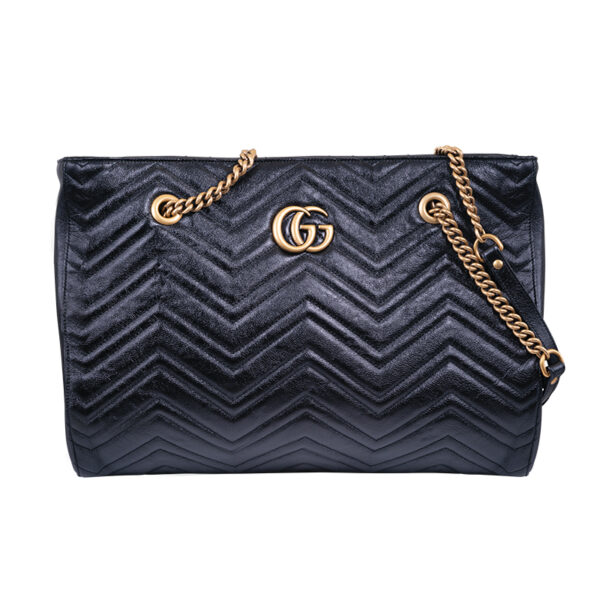 black leather gucci marmont zipper tote handbag