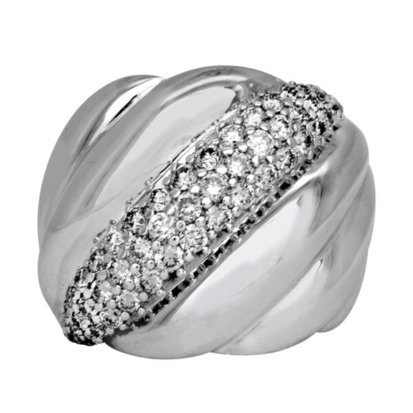 sterling silver sculpted cable wide band with pave diamonds in one of the strands