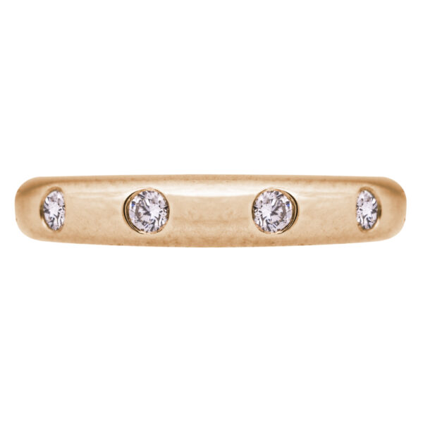 yellow gold band with flush set round brilliant diamonds