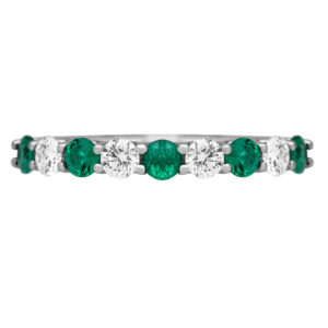 white gold alternating band set with round emeralds and round diamonds
