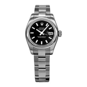 stainless steel rolex with a black dial