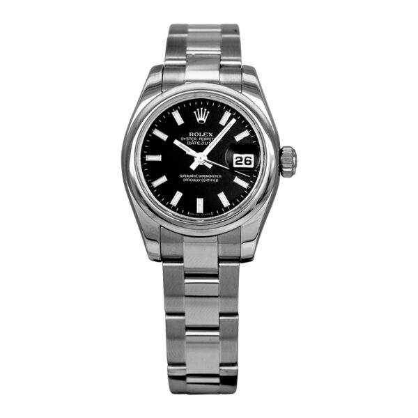 stainless steel rolex with a black dial