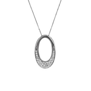 open oval pendant set with small round brilliant diamonds