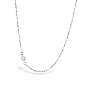 white gold chain with an offset small white round diamond
