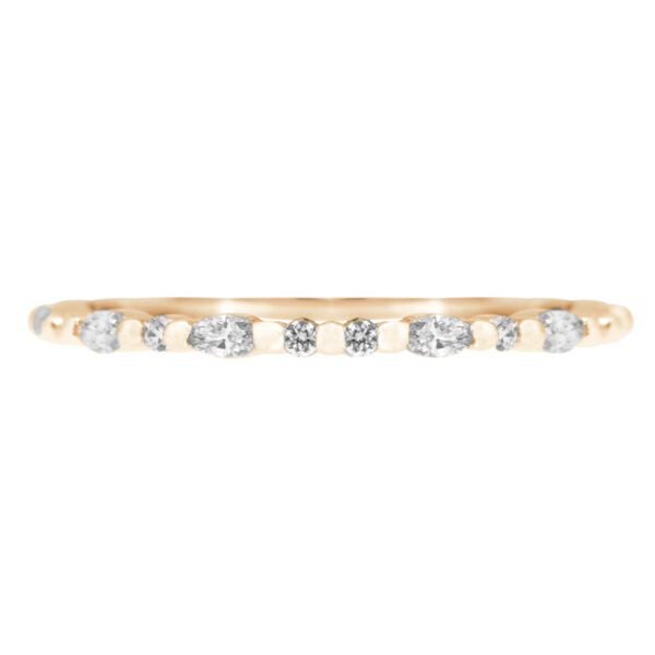 yellow gold band set with alternating round and marquise diamonds