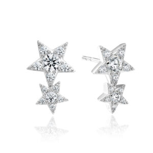 white gold double star stud earrings set with round brilliant diamonds