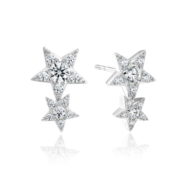 white gold double star stud earrings set with round brilliant diamonds