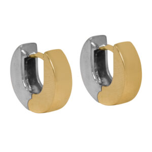 white and yellow gold huggie hoop earrrings