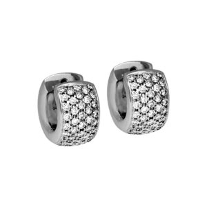 white gold 9mm wide huggie hoop earrings set with small round brilliant diamonds