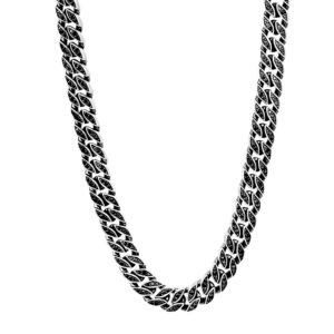 sterling silver curb chain set with paved round black diamonds