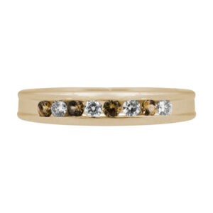 yellow gold band set with alternating round yellow sapphire and round diamonds