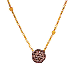 yellow gold disc pendant with round champagne diamonds