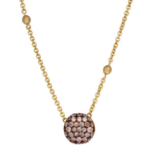 yellow gold disc pendant set with round brilliant champagne diamonds