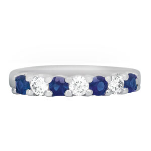 white gold band with alternating round blue sapphires and white diamonds