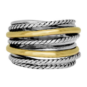 sterling silver and yellow gold crossover ring