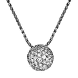 white gold dome circle pendant set with varying sized round diamonds