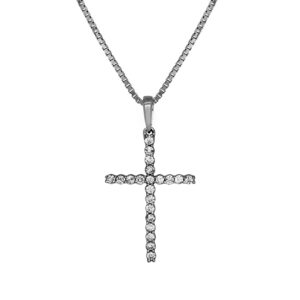 white gold dainty cross pendant set with round diamonds