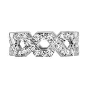white gold Tiffany hexagon weave ring set with round brilliant diamonds