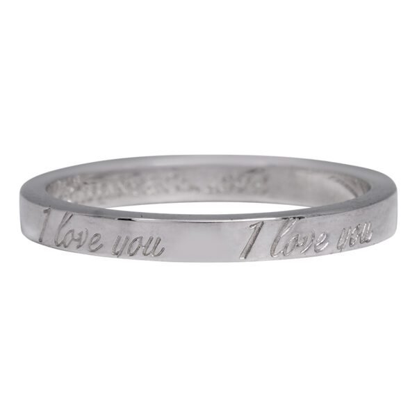 silver narrow band with the words I love you engraved