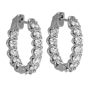white gold inside out hoop earrings set with round brilliant diamonds