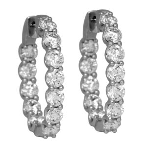 white gold inside out hoop earrings set with round brilliant diamonds