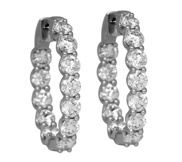 white gold inside out hoop earrings set with round brilliant diamonds