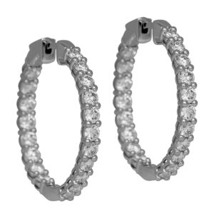white gold inside out hoop earrings set with round brilliant diamonds