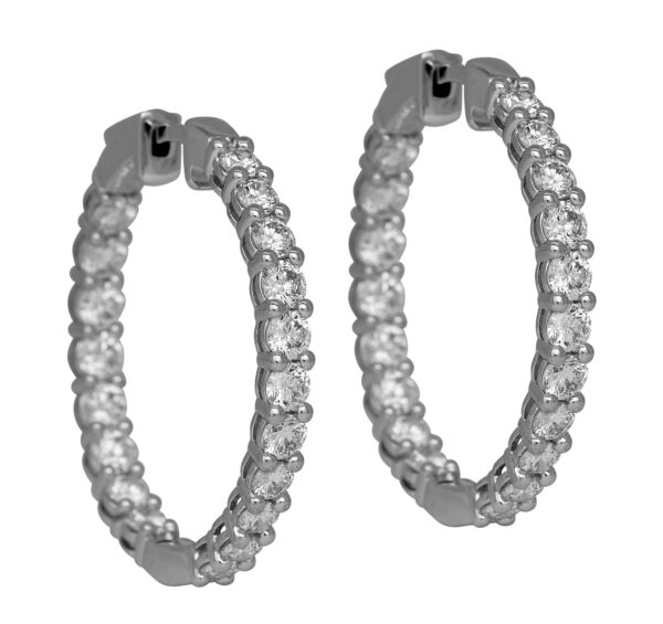 white gold inside out hoop earrings set with round brilliant diamonds
