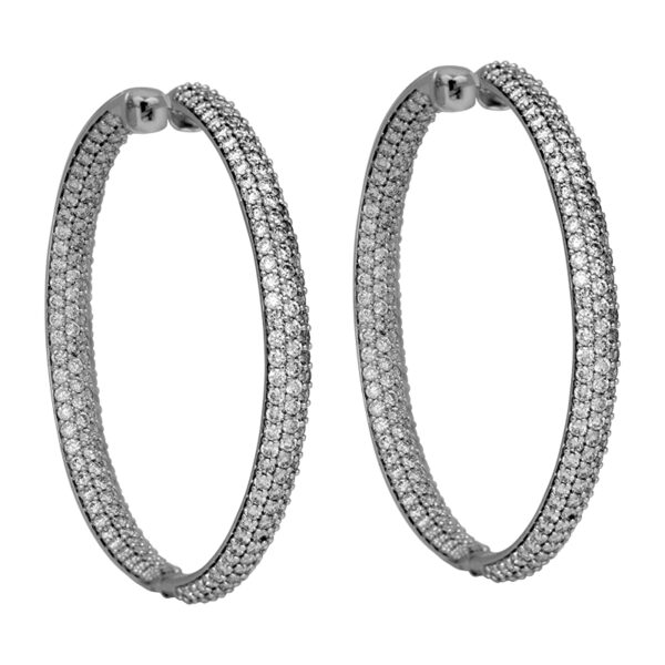 white gold inside out hoop earrings set with pave round brilliant diamonds