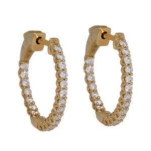 yellow gold inside out hoop earrings set with round brilliant diamonds