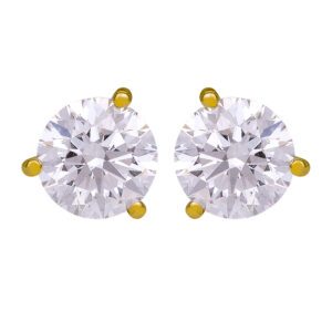 yellow gold 3 prong stud earrings set with round brilliant diamonds