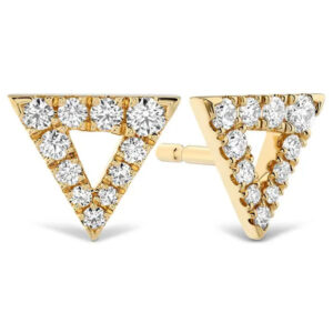 yellow gold open triangle earrings set with round brilliant diamonds